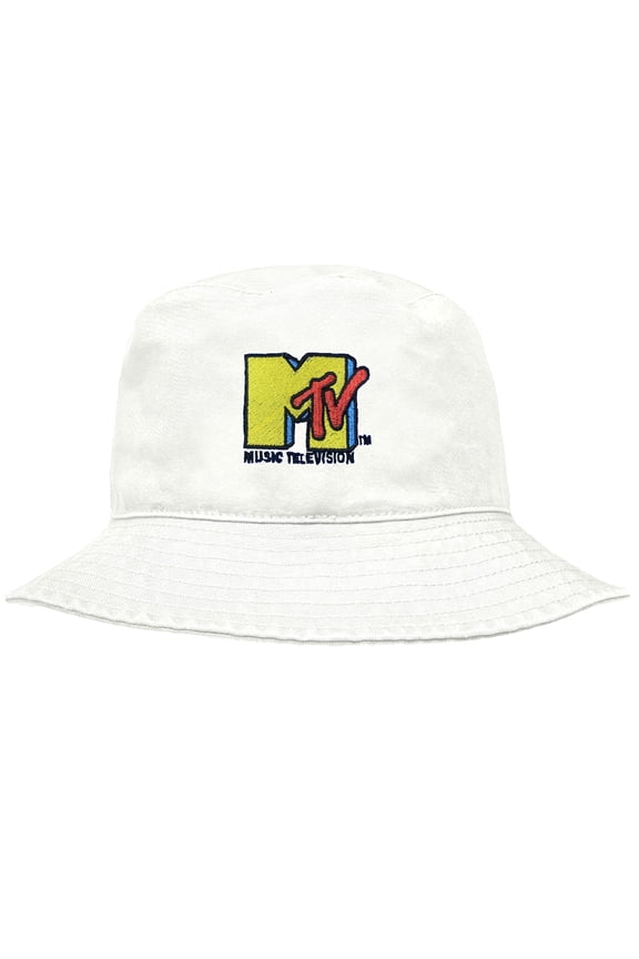 MTV Logo Officially Licensed Bucket Hat Unisex for Men & Women, White
