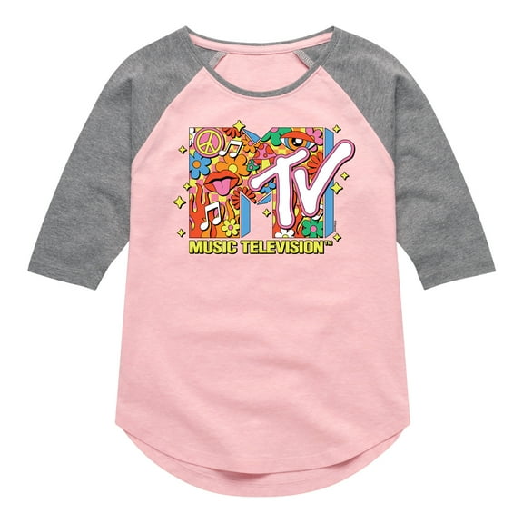MTV - Logo Retro Collage - Toddler & Youth Girls Raglan Graphic T-Shirt
