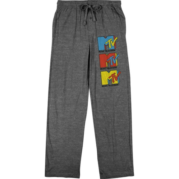 MTV Logo on Repeat Men's Charcoal Gray Drawstring Sleep Pajama Pants-M