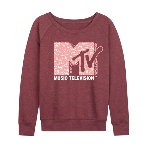 MTV - Memphis Print MTV Logo - Women's Lightweight French Terry Long Sleeve Shirt