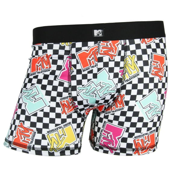MTV Men's Music Television Allover Logo Checkered Adult Boxer Briefs Underwear