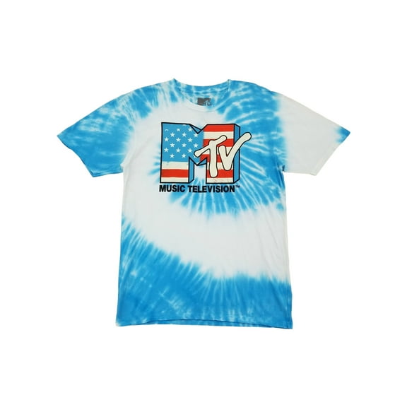 MTV Mens Blue Tie Dye Music Television Logo Tee Short Sleeve T-Shirt Small