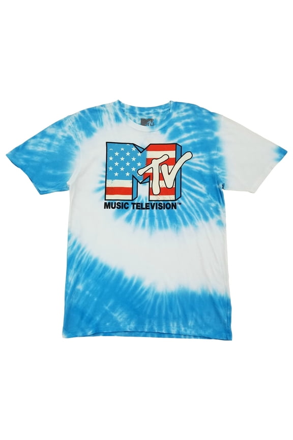 Mens Blue Tie Dye Music Television Logo Tee Short Sleeve T-Shirt Small