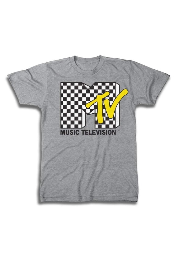 Men's Shirt, Classic Printed Checkerboard Logo MTV T-shirt Heather Grey - M