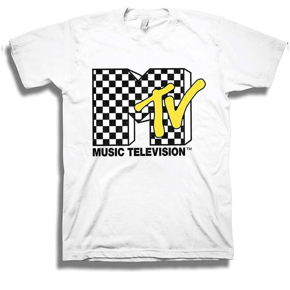 MTV Mens Shirt with Checkerboard - #TBT Mens 1980's 1990'S Clothing - I Want My Music Television T-Shirt