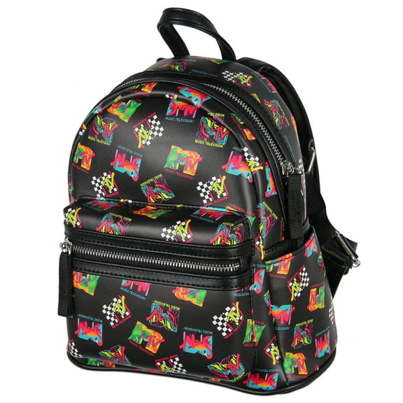 MTV Music Television '80s Logo Tossed Print Zippered Mini Small Backpack Bag