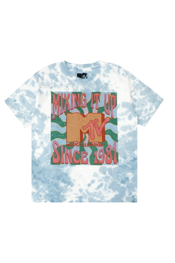 Music Television Men's Officially Licensed Retro Vintage Graphic Logo Tee T-Shirt (X-Large, Blue Tie Dye)