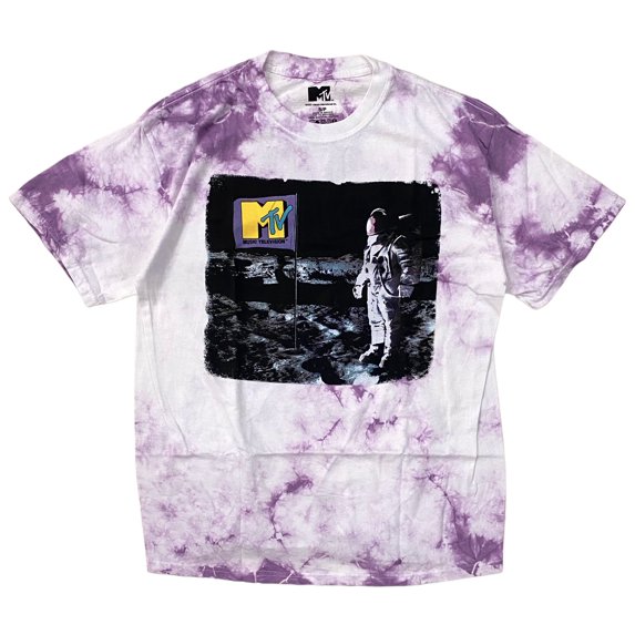 MTV Music Television Men's Officially Licensed Retro Vintage Graphic Logo Tee T-Shirt (X-Large, Purple Tie Dye)