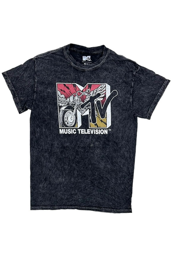Music Television Men's Ride Mineral Distressed Vintage Acid Wash Tee T-Shirt (Large, Black Mineral Wash)