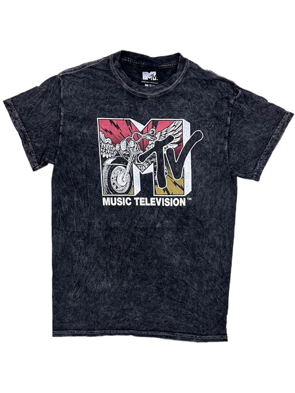 Music Television Men's Ride Mineral Distressed Vintage Acid Wash Tee T-Shirt (XX-Large, Black Mineral Wash)