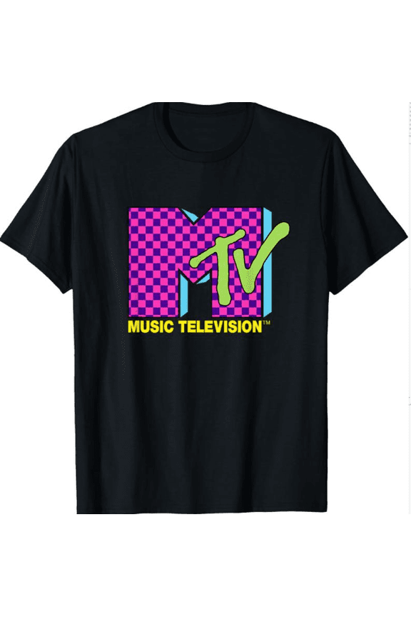 MTV Music Television Retro 80's Neon Pink Checkerboard Logo T-Shirt Breathable Classic
