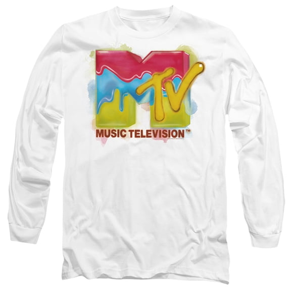 MTV Paint Logo Unisex Adult Long-Sleeve T Shirt (Large) White