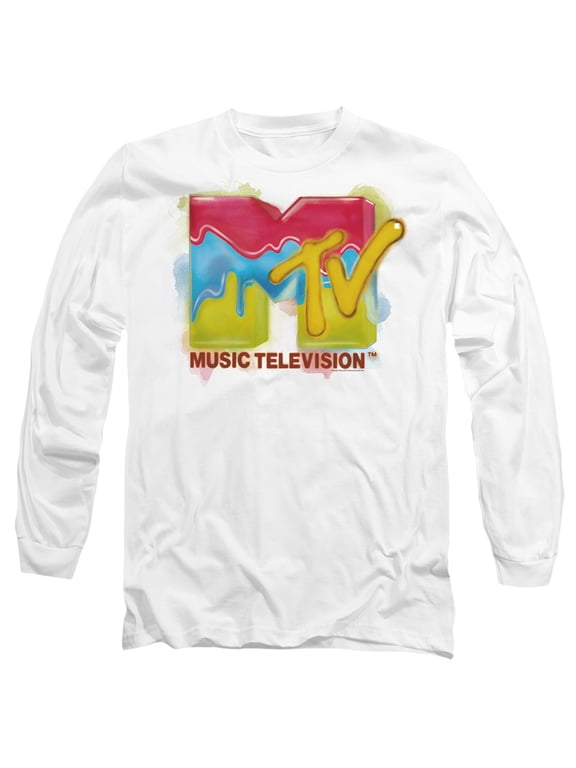 MTV Paint Logo Unisex Adult Long-Sleeve T Shirt (Medium) White