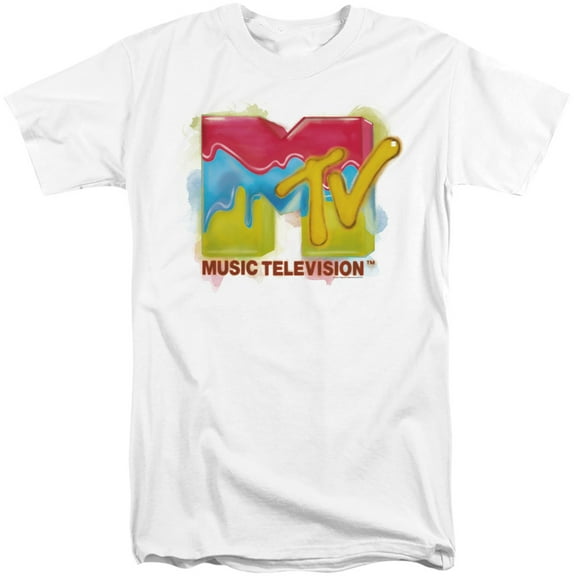 MTV Paint Logo Unisex Adult Tall T Shirt,White, 2X-Large