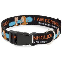 MTV Pet Collar, Dog Collar Plastic Buckle, Beavis and Butt-Head I Am Cornholio Pose Black Orange White, 7 to 8.5 Inches 0.5 Inch Wide