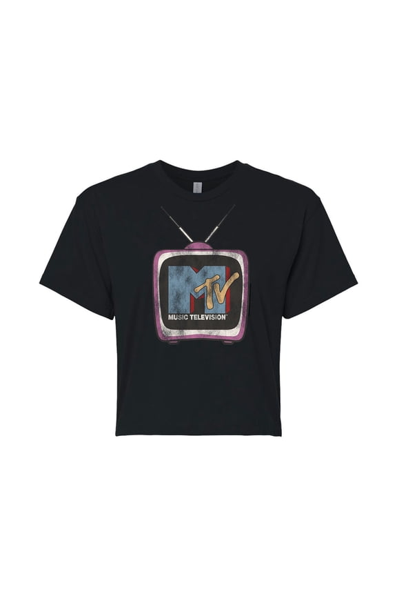 - Retro Tv Set - Juniors Cropped Tee
