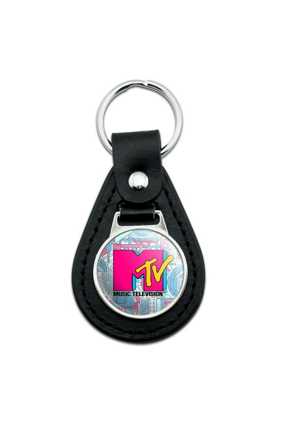 MTV Techno Neon Logo Black Leather Keychain