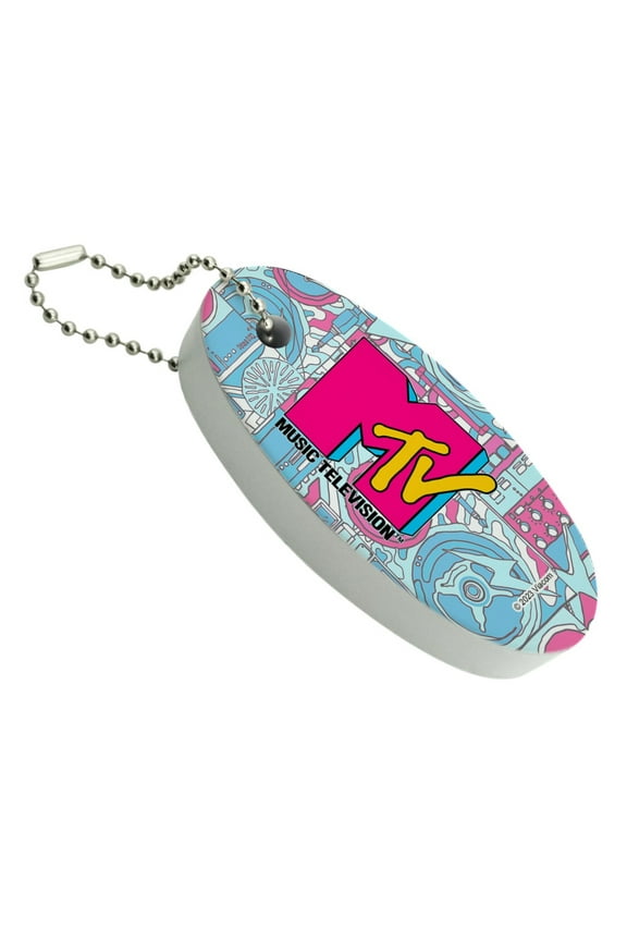 MTV Techno Neon Logo Floating Keychain Oval Foam Fishing Boat Buoy Key Float