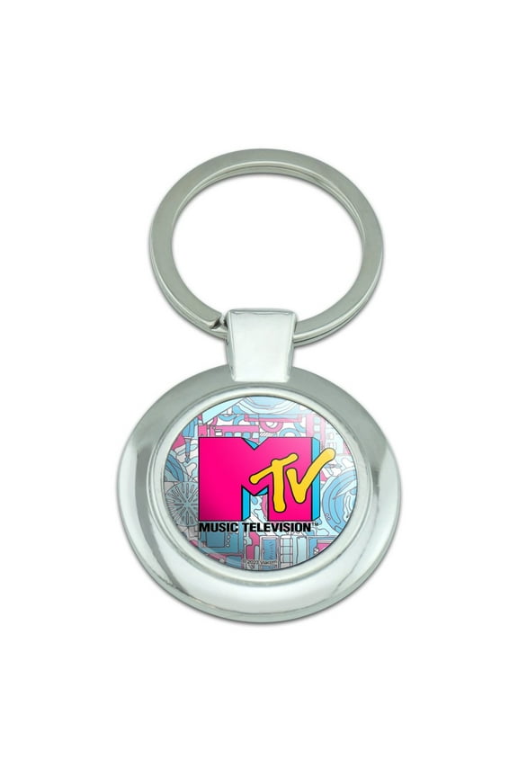 MTV Techno Neon Logo Keychain Classy Round Chrome Plated Metal