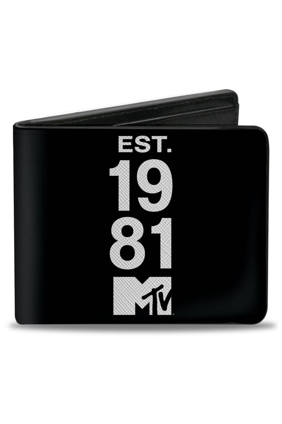 MTV Wallet, Bifold, MTV Established 1981 Text and Logo Black White, Vegan Leather