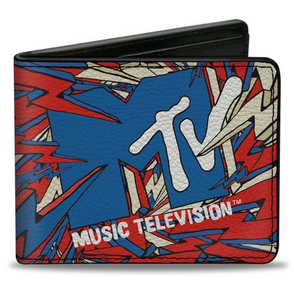 MTV Wallet, Bifold, MTV Music Television Bolts Logo Blue White Red, Vegan Leather