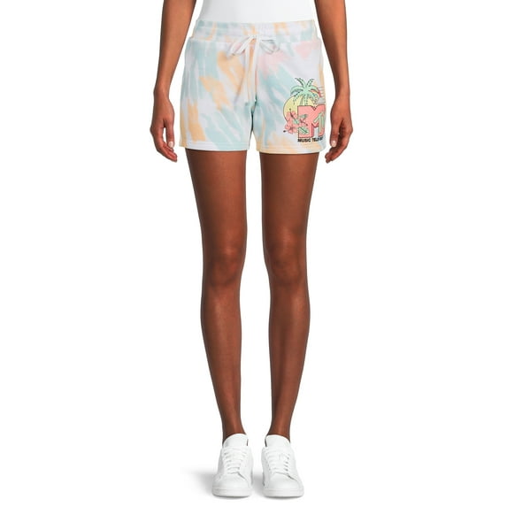 MTV Women's Juniors Tropical Print Tie Dye Easy Graphic Shorts