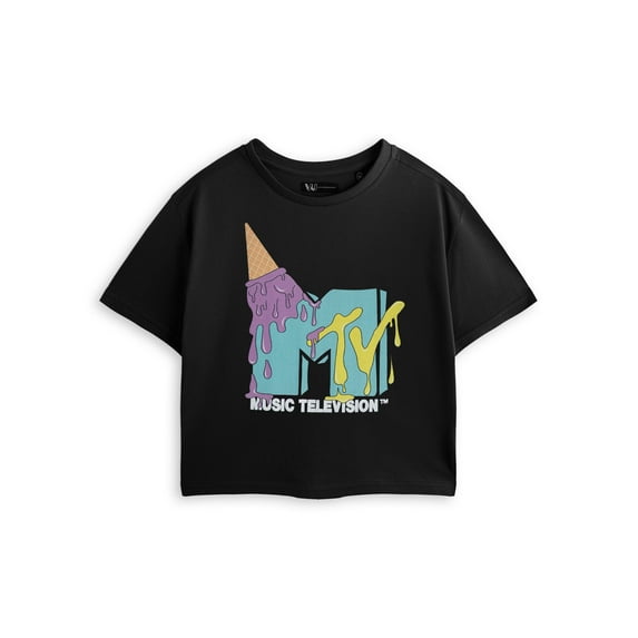 MTV Womens Black Cropped Short Sleeved T-Shirt