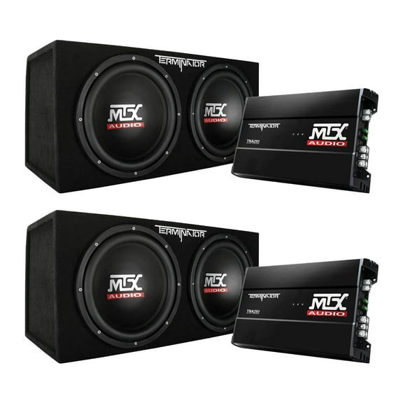 MTX 12" 1200W Dual Loaded Car Subwoofer Audio w/ Sub Box + Amplifier (2 Pack)