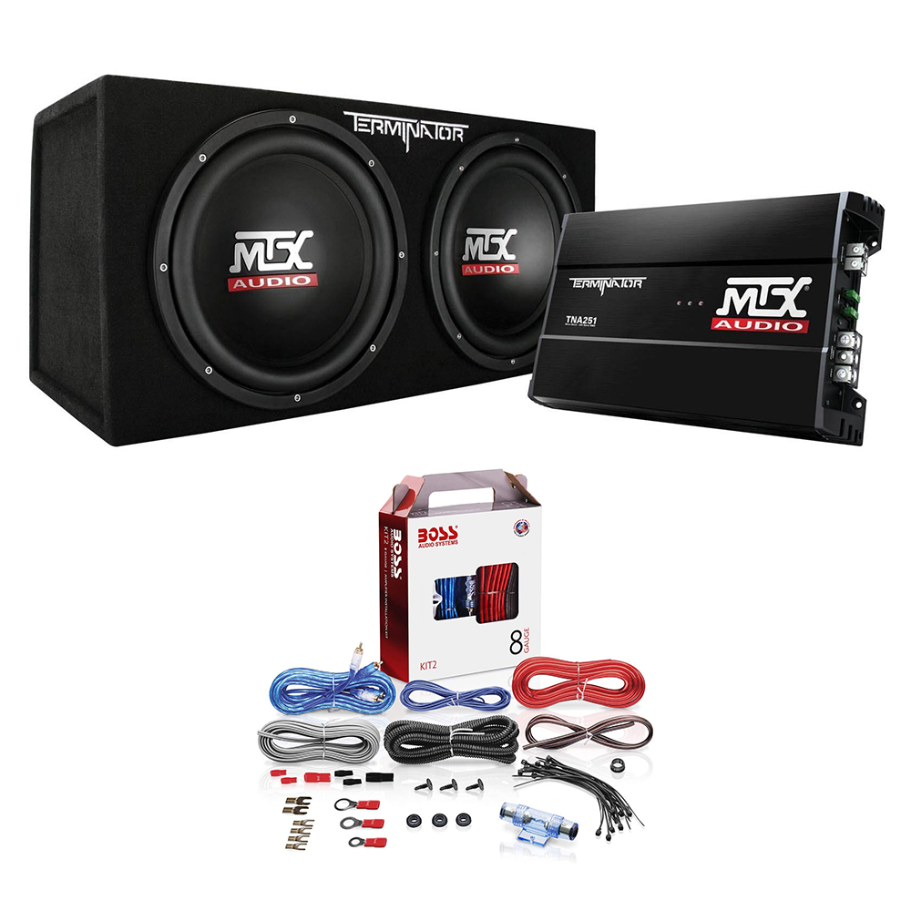 MTX 12 Inch Dual Car Subwoofer Audio, Sub Box, & Amplifier Bundle w/ Wiring Kit - image 1 of 12
