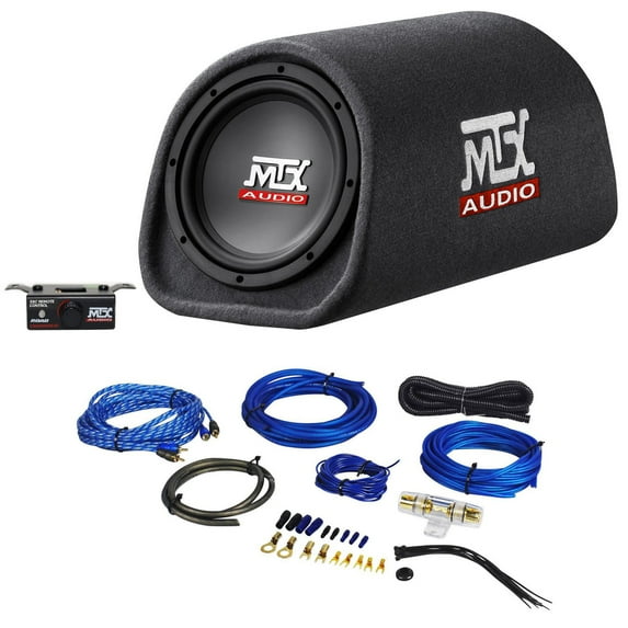 MTX Road Thunder RT8PT 8” 240 Watt Powered Vented/Ported Bass Tube+Amp Wire Kit