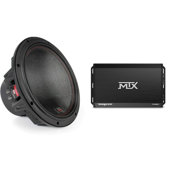 MTX TERMINATOR 1000-Watt RMS 1 Mono Block Class D Amplifier and MTX Audio 7512-22 75-Series 12" 750W RMS Dual 2-Ohm Subwoofer