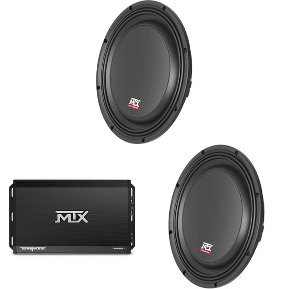 MTX TERMINATOR 1000-Watt RMS 1 Mono Block Class D Amplifier and Two MTX Audio 3510-04S 35-Series 10" 300W RMS 4-Ohm Shallow Mount Subwoofer