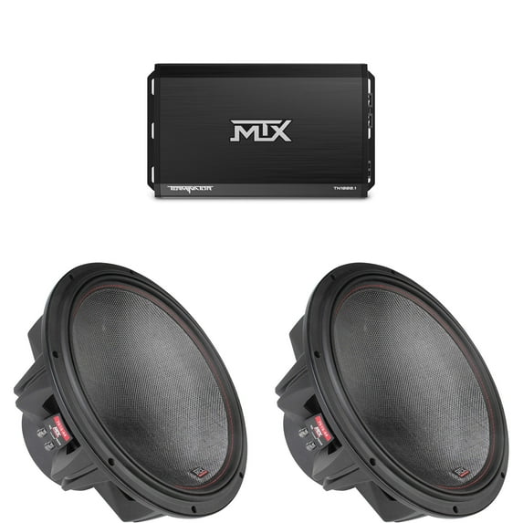 MTX TERMINATOR 1000-Watt RMS 1Ω Mono Block Class D Amplifier and Two MTX Audio 7515-44 75-Series 15" 750W RMS Dual 4-Ohm Subwoofer