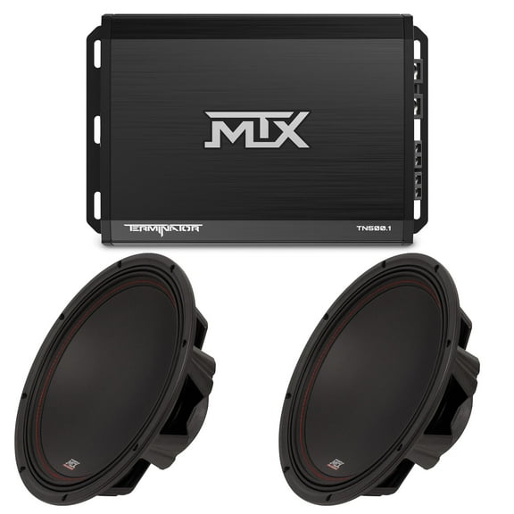 MTX TERMINATOR 500-Watt RMS 2 Mono Block Class D Amplifier and Two MTX Audio 3512-04 35-Series 12" 250W RMS 4-Ohm Subwoofer