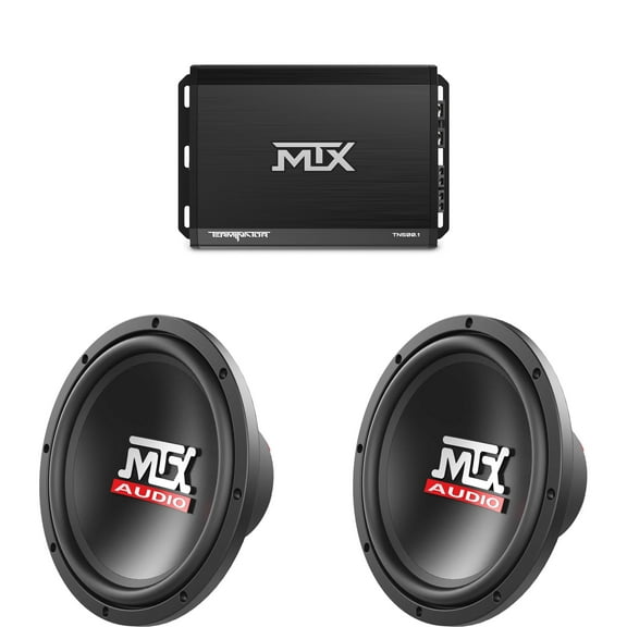 MTX TERMINATOR 500-Watt RMS 2 Mono Block Class D Amplifier and Two MTX Audio TN10-04 Terminator 10" 150W RMS 4-Ohm Subwoofer