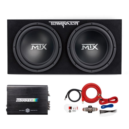 MTX Dual 12-Inch Loaded Subwoofer Enclosure Package with Amplifier and 4-Gauge Wiring kit