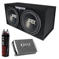 thumbnail image 1 of MTX Dual 12 Inch Car Subwoofer Box Audio System with Amp, Capacitor, and Wiring Kit, 1 of 13
