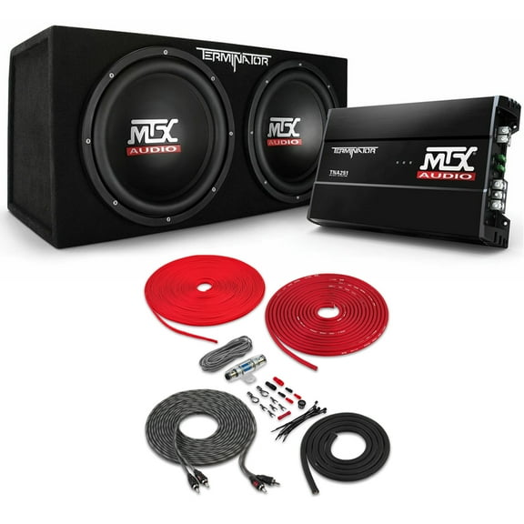 MTX TNP212D2 12" 1200W Dual Car Subwoofer Box + Amplifier and Install Kit