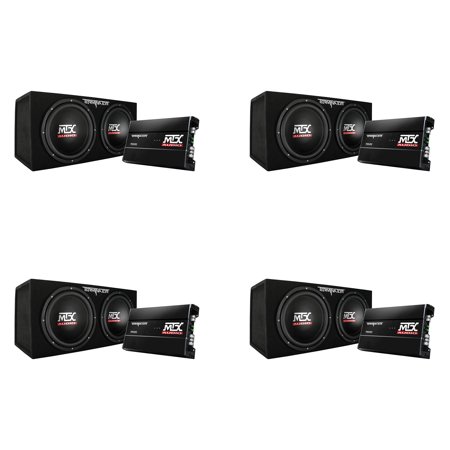 MTX TNP212D2 12" 1200W Dual Loaded Car Subwoofer w/ Sub Box & Amplifier (4 Pack)