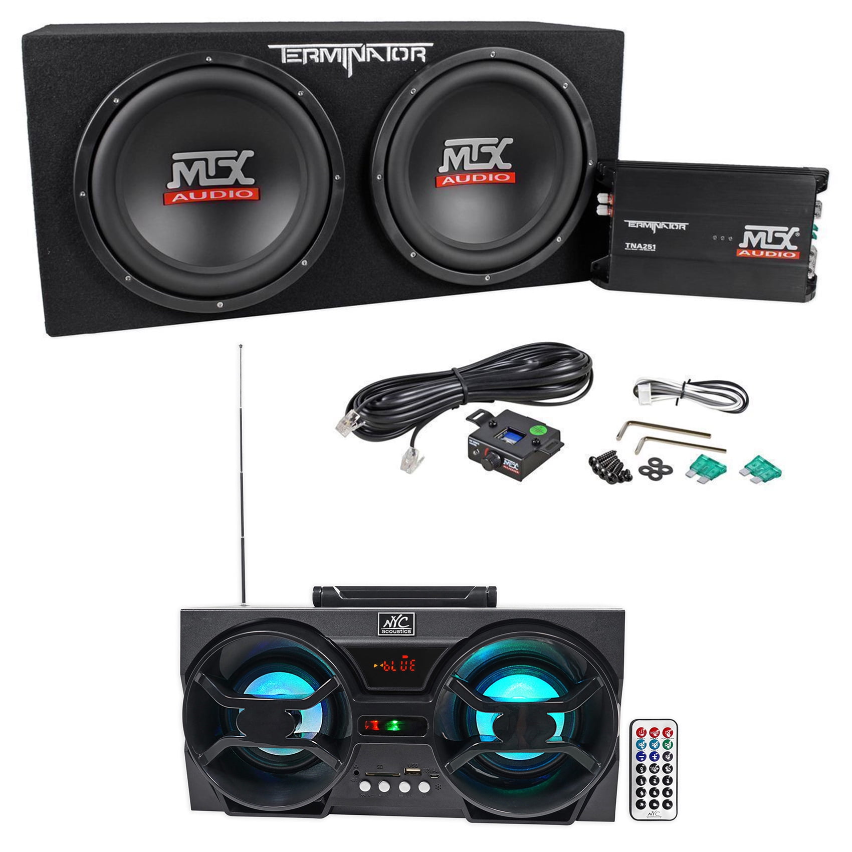 MTX AUDIO MTX Terminator TNP212D2 1200w Dual 12 Subwoofers/Box/Amp Package+Free Speaker !