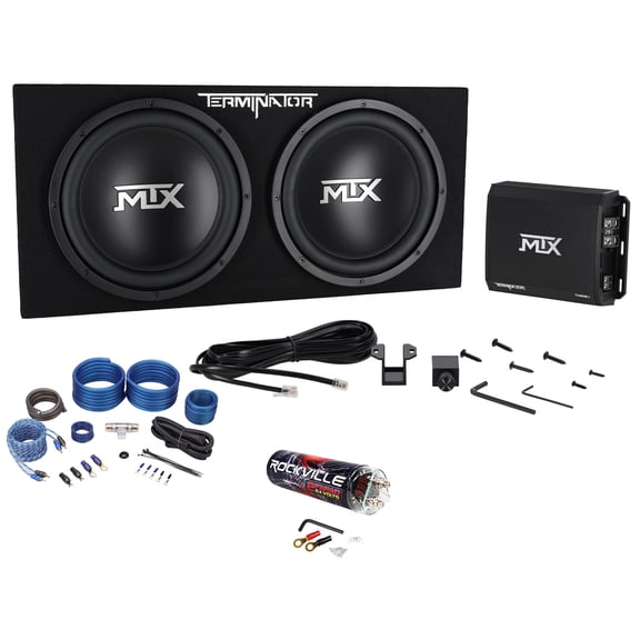 MTX Terminator TNP212D2 Dual 12 Subwoofers+Enclosure+Amp Kit+2 Farad Capacitor