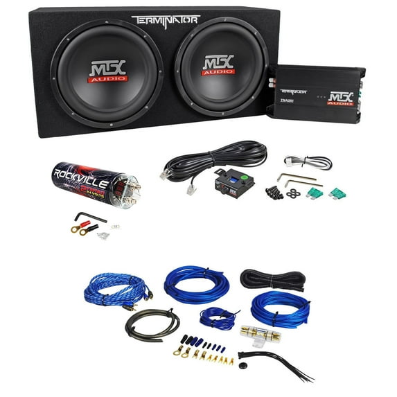 MTX Terminator TNP212D2 Dual 12” Subwoofers+Enclosure+Amp Kit+2 Farad Capacitor