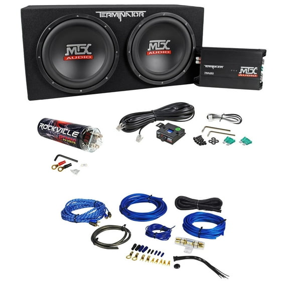 MTX Terminator TNP212D2 Dual 12 Subwoofers+Enclosure+Amp Kit+2 Farad Capacitor