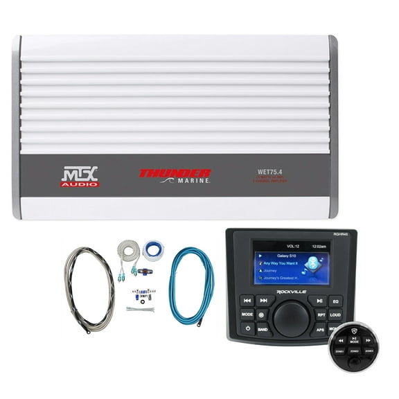 MTX WET75.4 Marine 4-Channel Amplifier Bundle with 4-Zone Bluetooth Receiver & Wired Remote