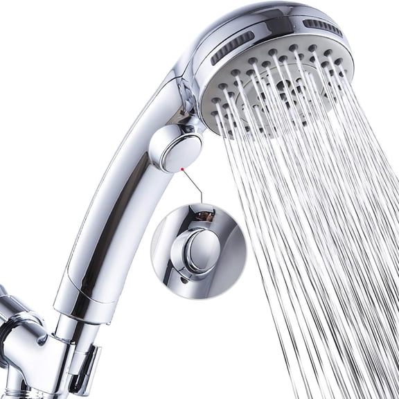 MTYIQS Ultimate Shower Experience: High-Pressure Handheld Shower Head with Water Stop Button, 5 Spray Modes & Extra-Long Stainless Steel Hose