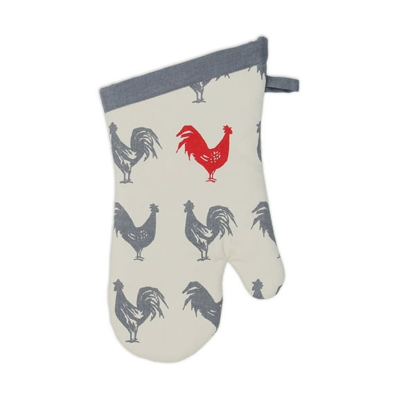 MU Kitchen 100% Cotton Terry-Lined Designer Oven Mitt, 13-Inch, Hen House