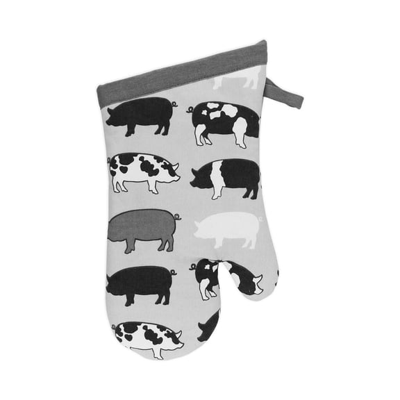 MU Kitchen 100% Cotton Terry-Lined Designer Oven Mitt, 13-Inch, Pigs