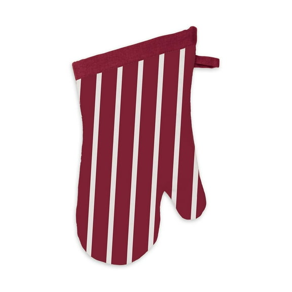 MU Kitchen 100% Cotton Terry-Lined Pinstripe Oven Mitt, 13-Inch, Cabernet