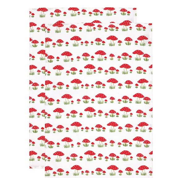 MU Kitchen Designer Cotton Dish Towel, Set of 2, Mushrooms