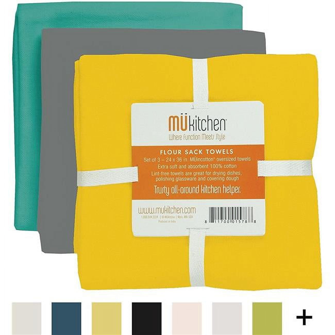 3pk Flour Sack Kitchen Towel Twilight Gray - MU Kitchen